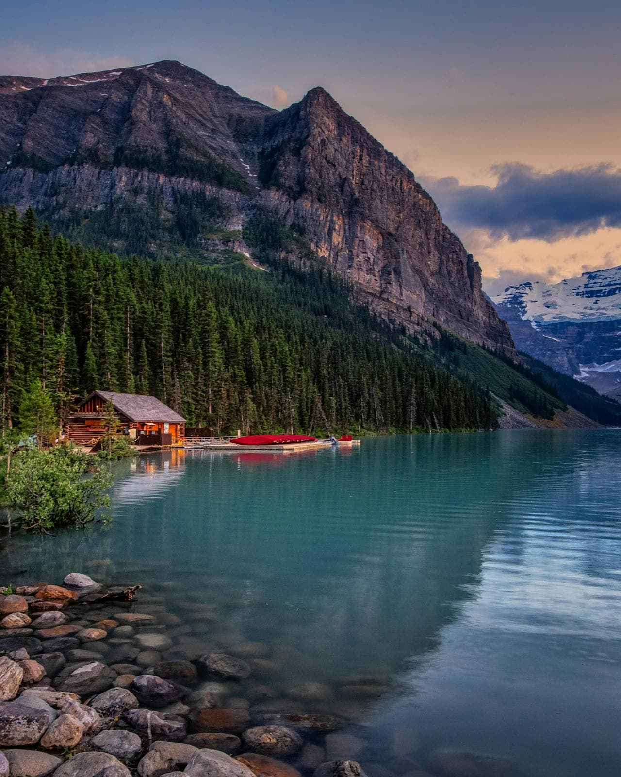 Lake Louise with turquoise water and snow-capped Rocky Mountains